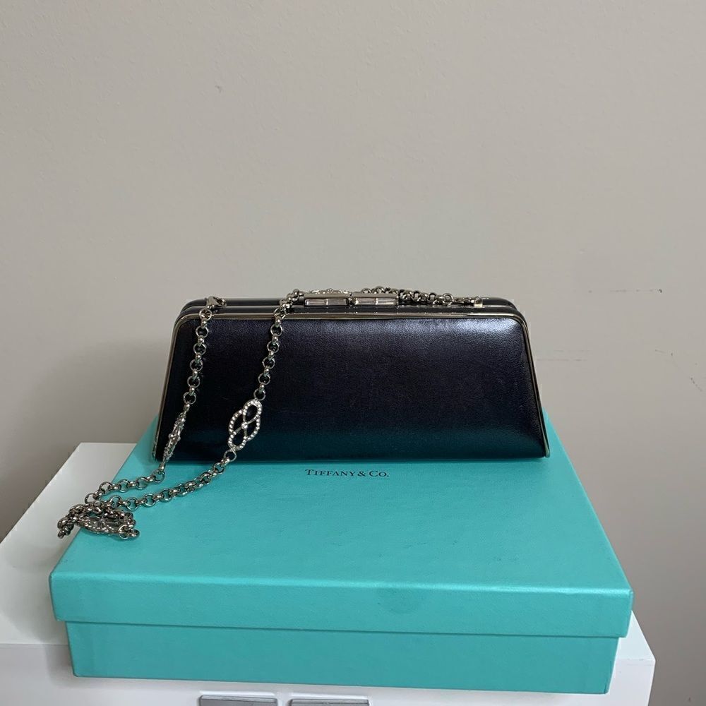 Tiffany & Co. Leather Sabrina Frame Clutch -  Black